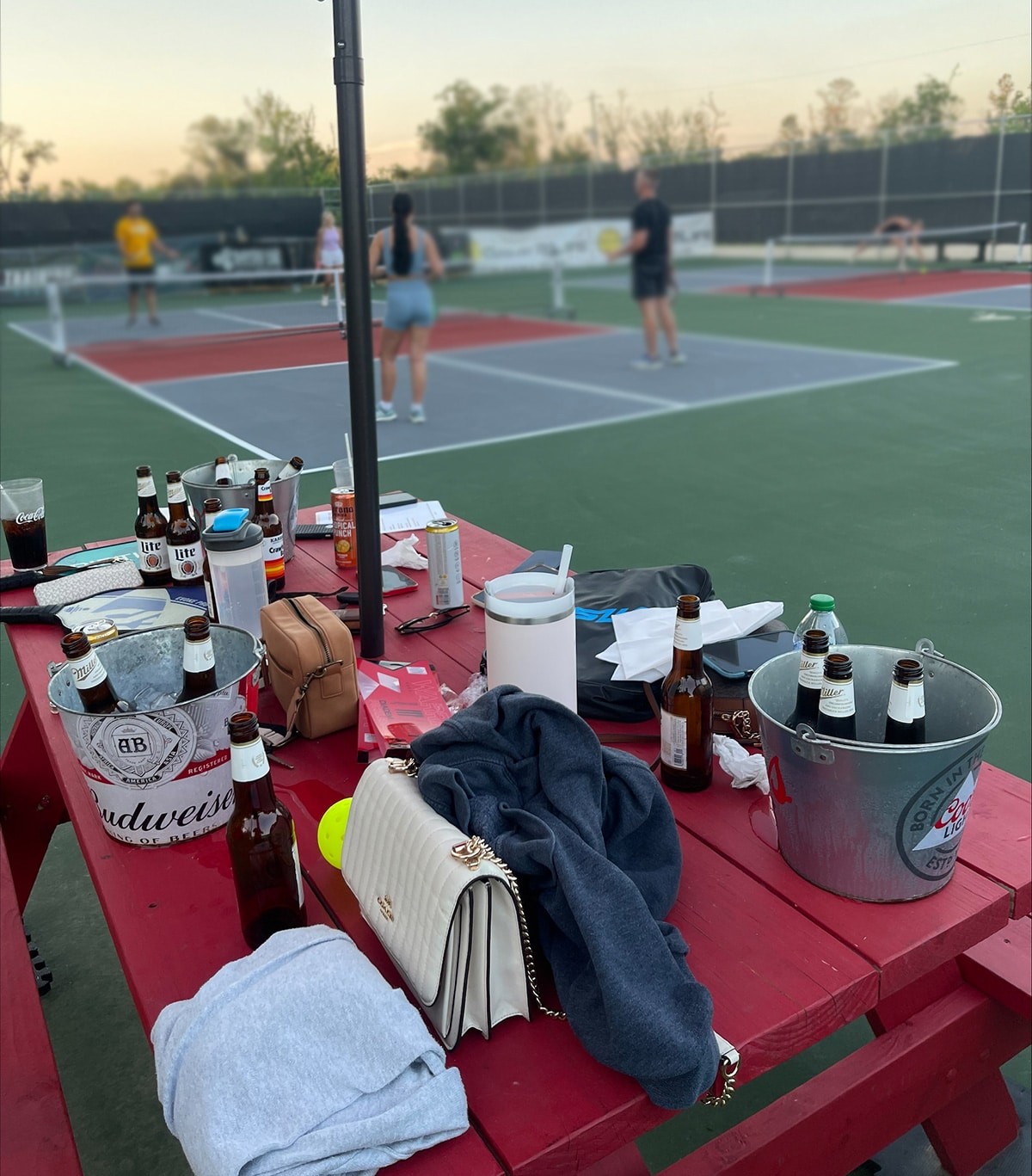 Drinks by pickleball court
